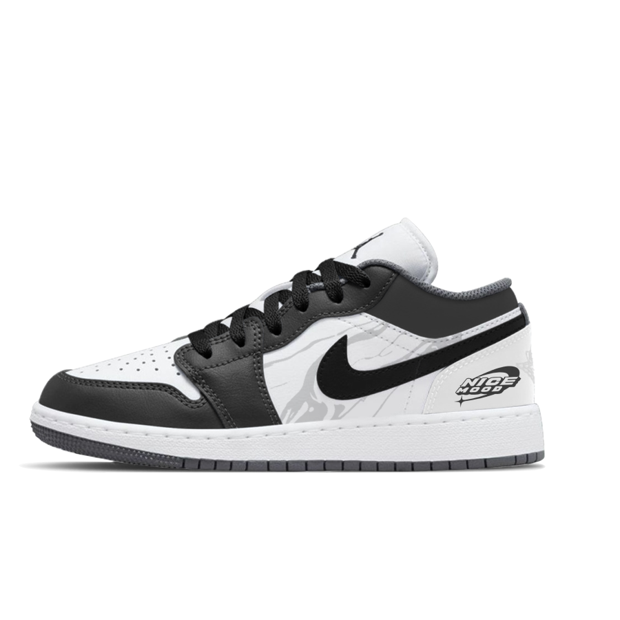 Jordan Jordan Air Jordan 1 Lemon Joy Slip Resistant Abrasion Resistant Low top Children's Basketball Shoes Black White Unisex