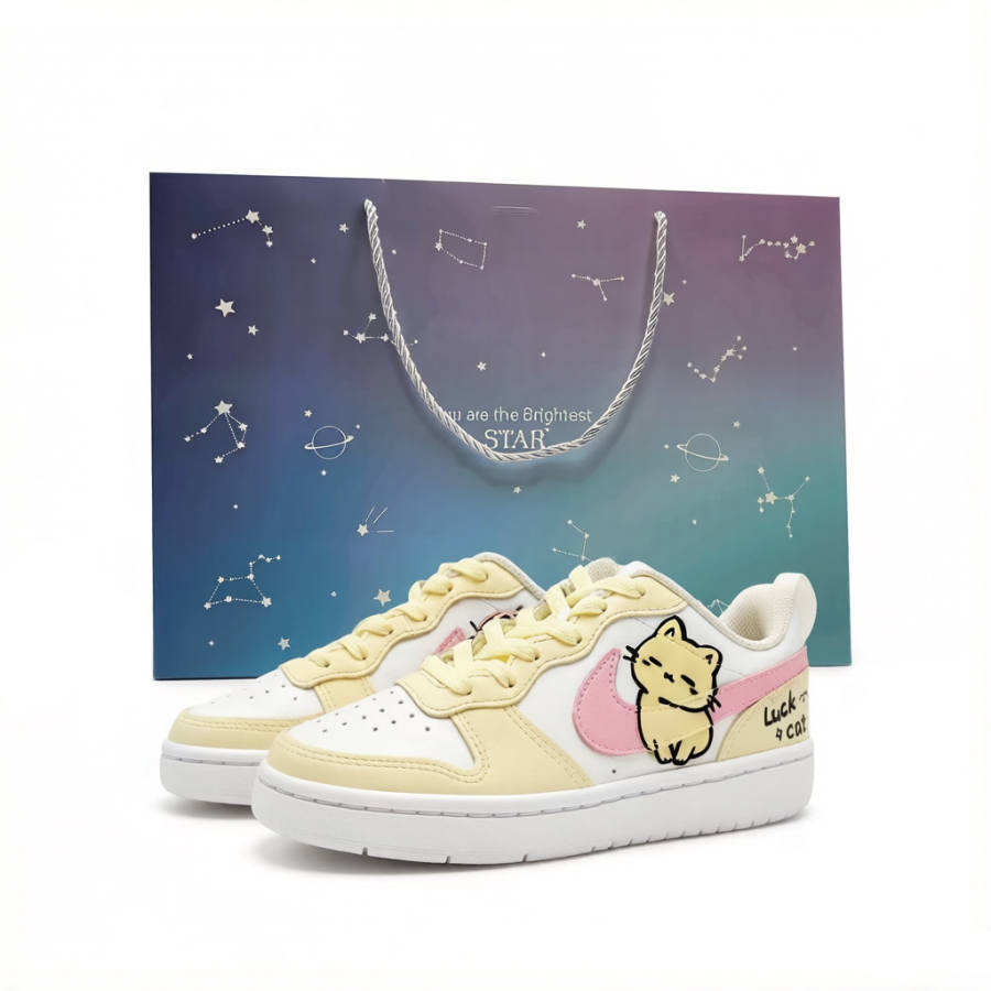 Nike Nike Court Borough Custard Runny Cat Leather Slip Resistant Cushioning Kids' Skateboarding Shoes Light Yellow Teenagers