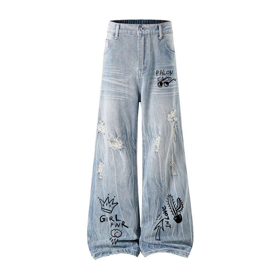 PAL ONGACO Jeans Unisex Moderate Ripped Pants