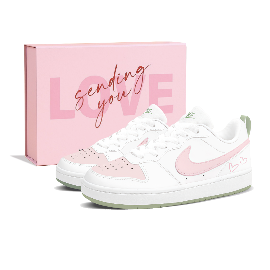 Nike Nike Court Borough Peach Green Tidy Skateboard Shoes Women's White Pink