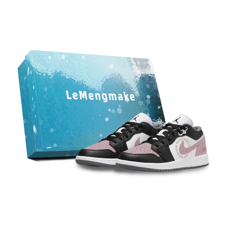 Jordan Jordan Air Jordan 1 Black Rose Heartbeat Slip Resistant Abrasion Resistant Low top Children's Basketball Shoes