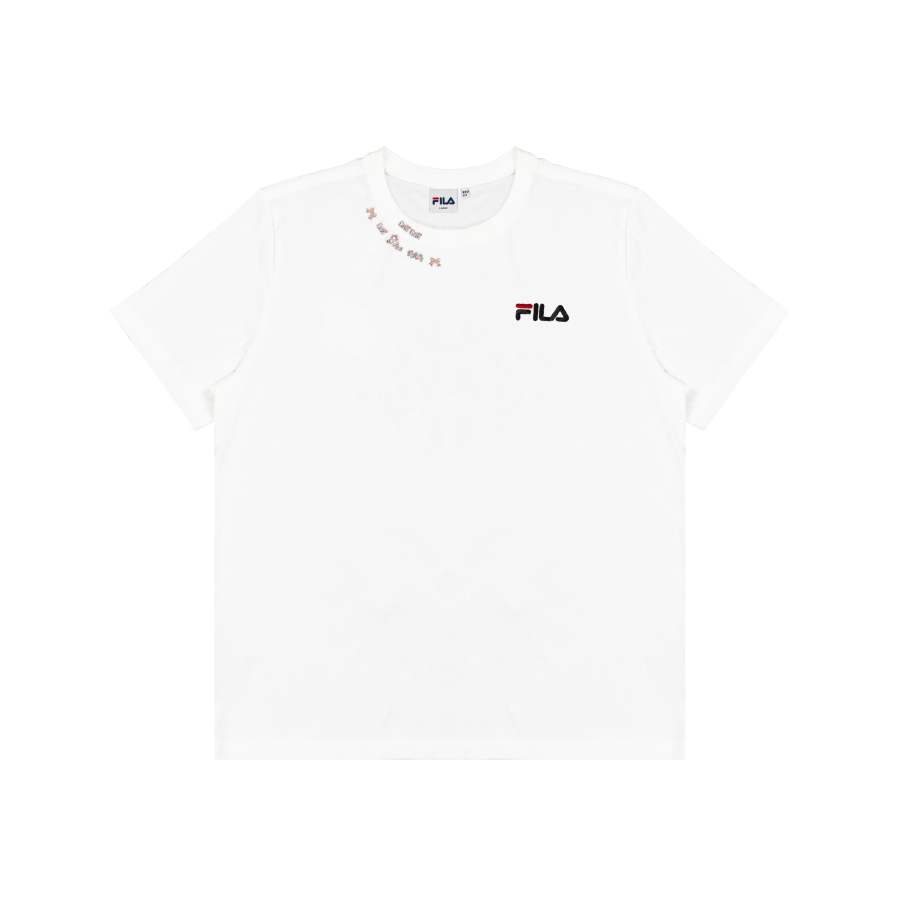 FILA T Shirts Unisex Gray White Crew Neck Moderate Straight Fit
