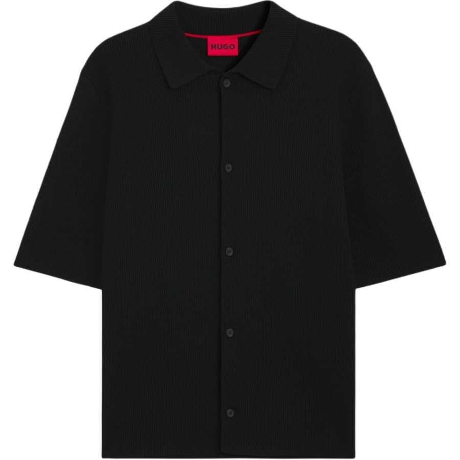 HUGO BOSS Sweaters Men's Black Lapel Moderate Straight Fit