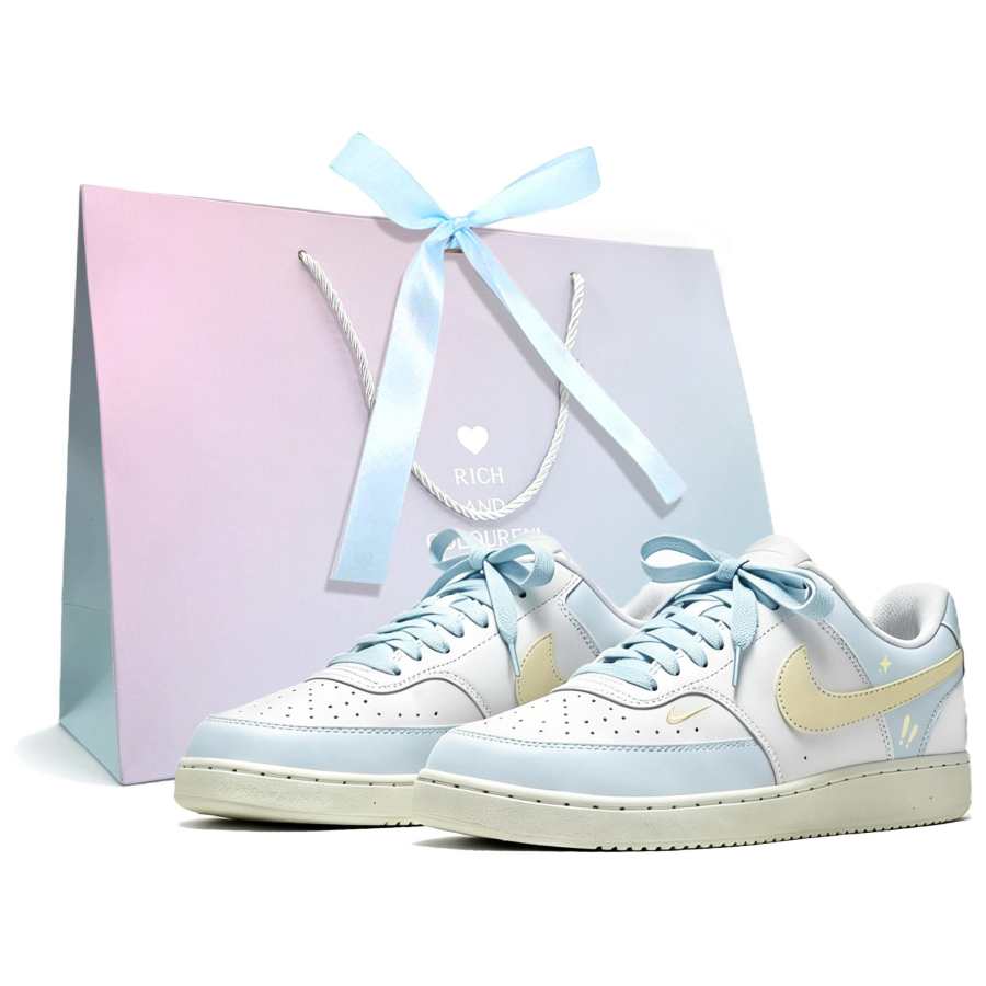 Nike Nike Court Vision Low Sea Salt Mousse, Limited Edition Shopping Bag Leather Low top Skateboard Shoes Women's Blue