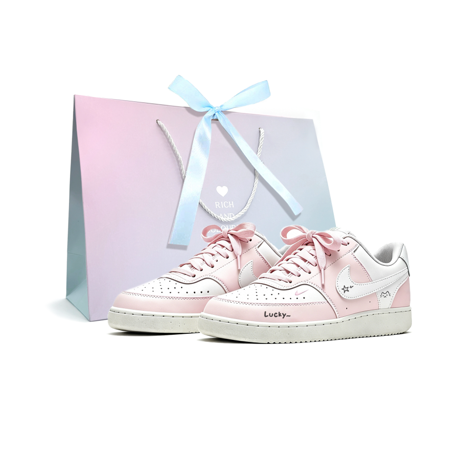 Nike Nike Court Vision Low Pink White Letter, Shopping Bag Low top Skateboard Shoes Women's Pink