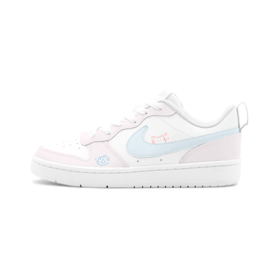Nike Nike Court Borough Pink Blue Cat Paw Slip Resistant Cushioning Abrasion Resistant Low top Kids' Skateboarding Shoes
