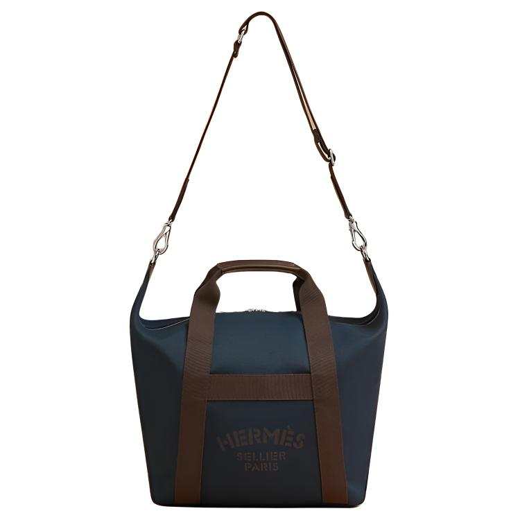 HERMES Groom Polyamide With Cotton Tote Handbag Unisex Navy & Flame Orange