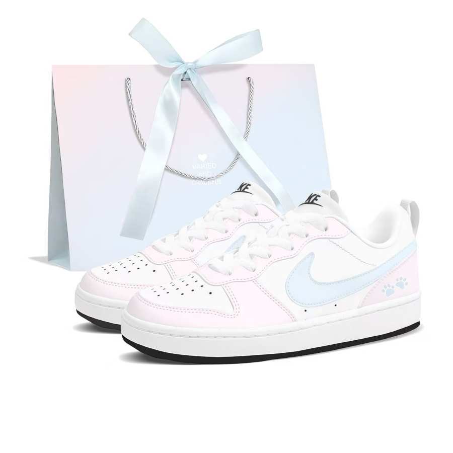 Nike Nike Court Borough Cream Puff Niao Slip Resistant Abrasion Resistant Low top Skateboard Shoes Women's Blue Pink