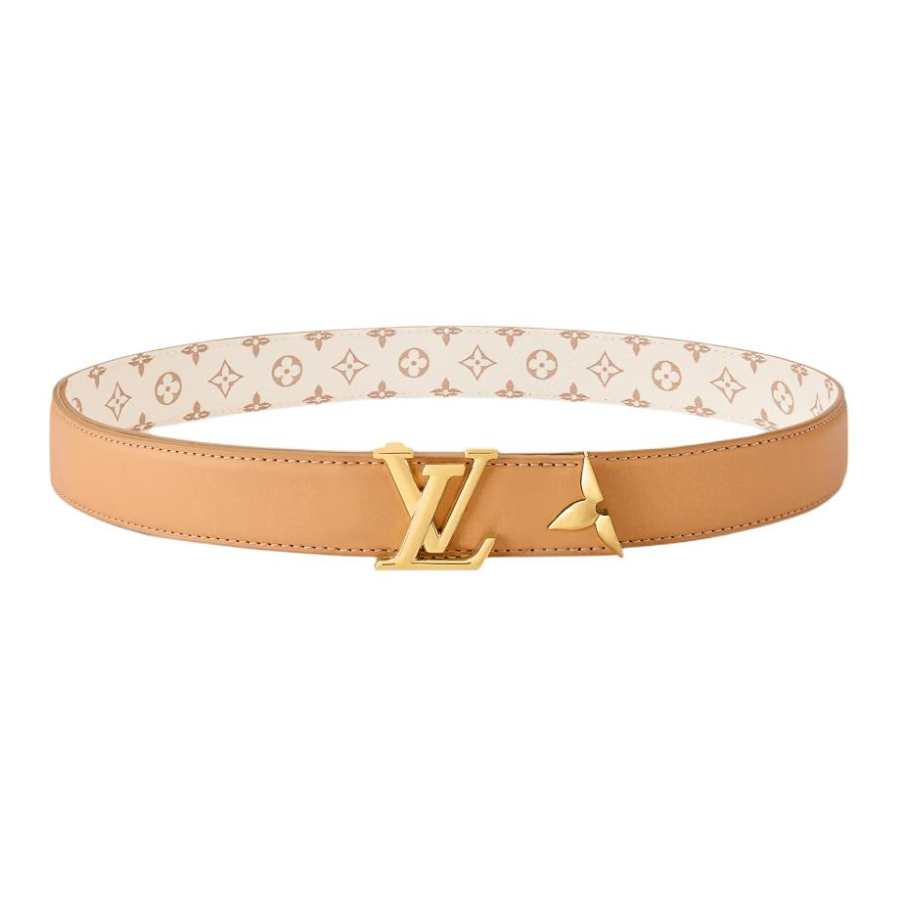 LOUIS VUITTON Monogram Dune Canvas, Calfskin Leather Belts Women's Sand Dune Beige Width 3cm