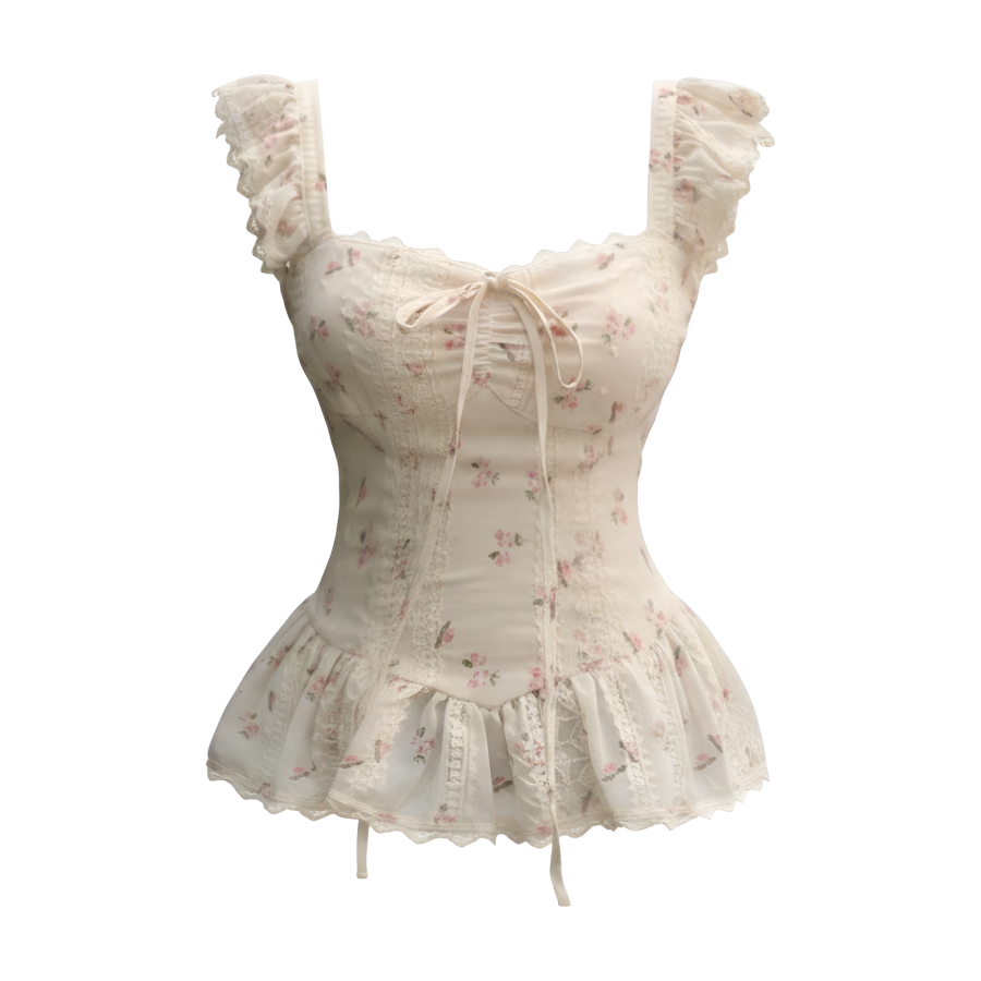 FINDSME GAGA Tank Tops Women's Square Collar Moderate Lace Up