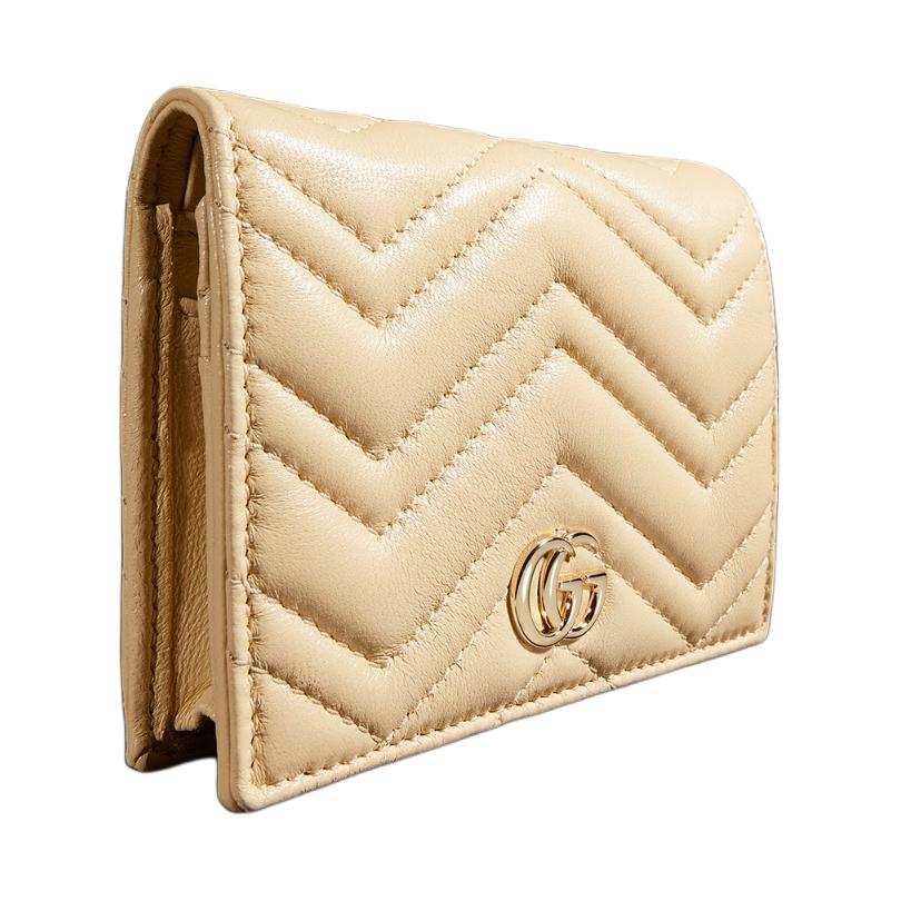 GUCCI GG Marmont Nappa Leather Wallet Small Women's Light Yellow
