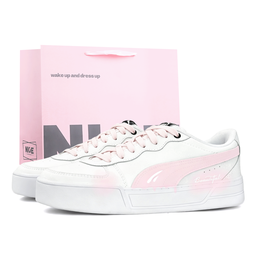 PUMA Skye Height Increasing Low top Skateboard Shoes Women's Pink White