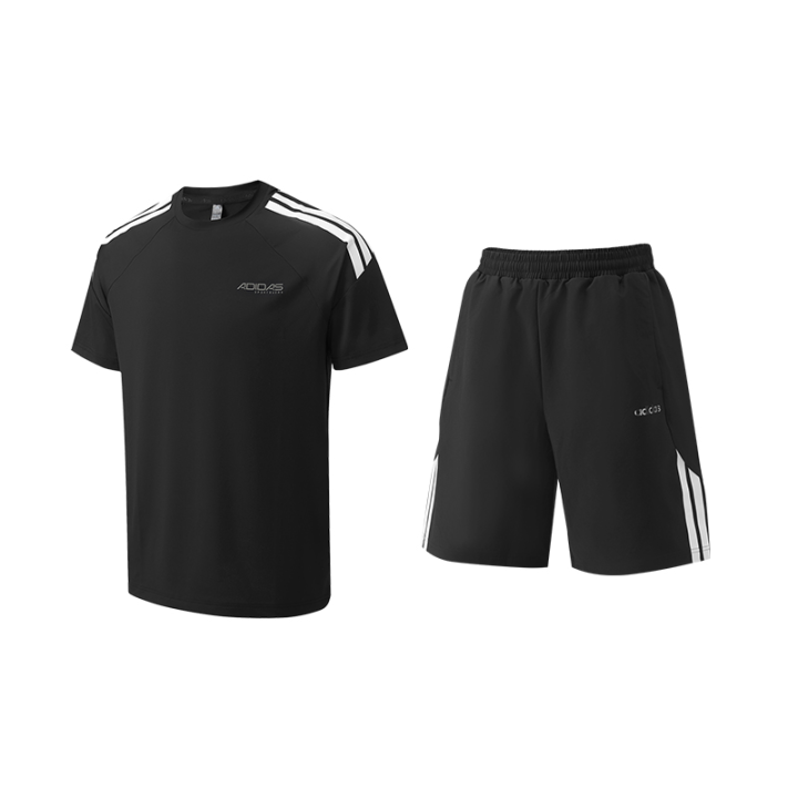 Adidas Adidas Casual Sportswear Men's Set Black+Black Crew Neck Moderate