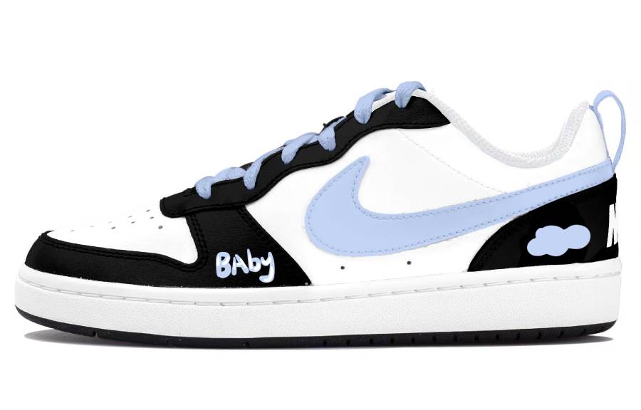 Nike Nike Court Borough Black White Blue Clouds Low top Kids' Skateboarding Shoes Blue Teenagers