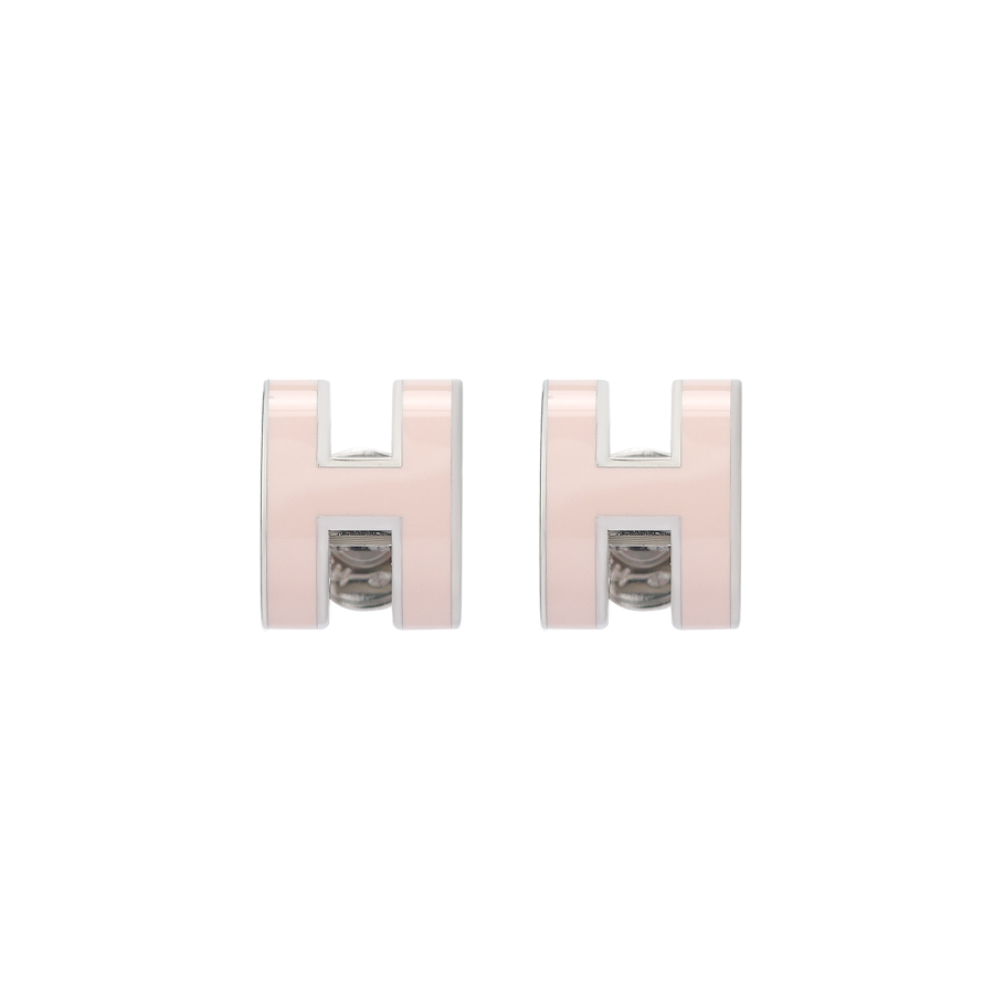 HERMES HERMES POP H Stud Earrings Women's Candy Pink, With Silver Inlay