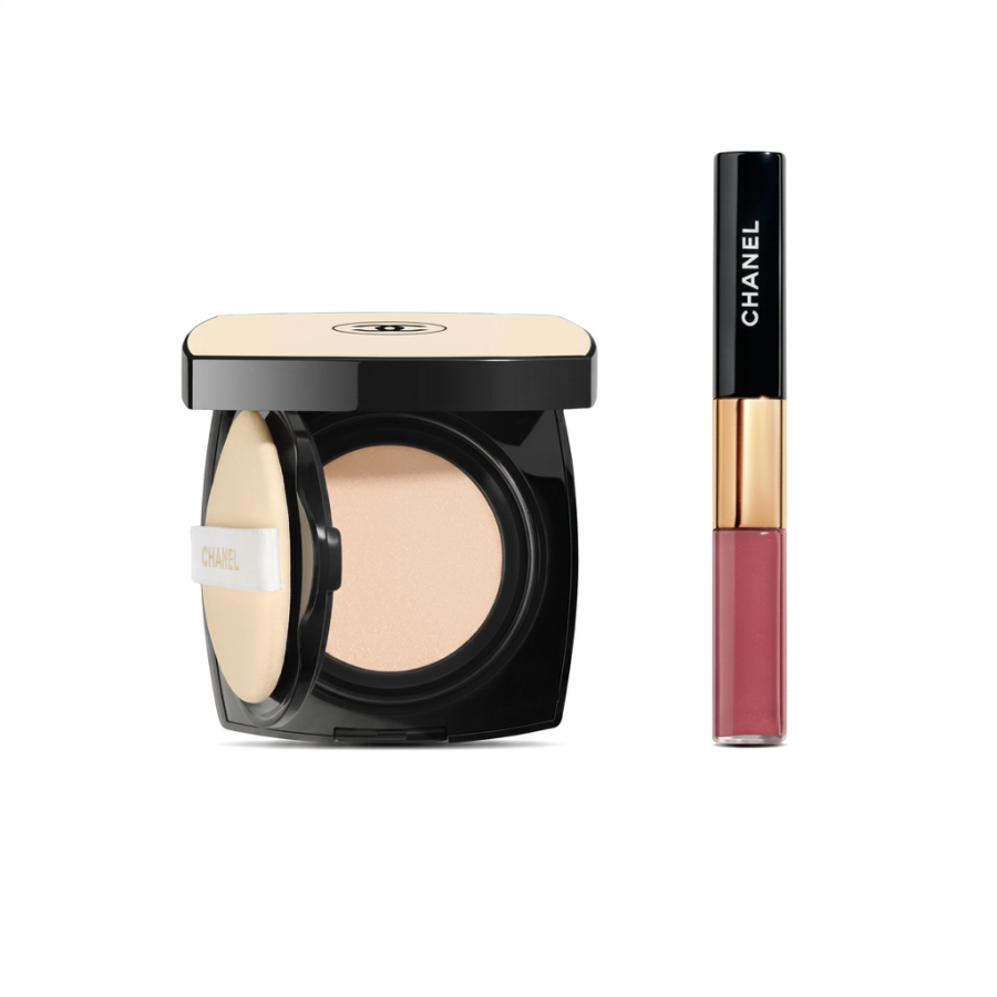 CHANEL Lipstick Air Cushion Makeup Set, Dual Effect Long Wear Liquid Lipstick+Beige Fashion Air Cushion