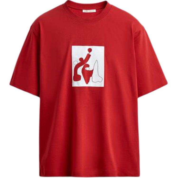 ZARA T Shirts Men's White/Red Crew Neck Straight Fit