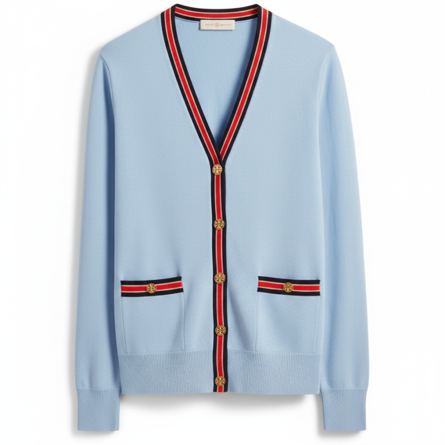 TORY BURCH Sweaters Women's Marine Blue V Neck Moderate Cardigan