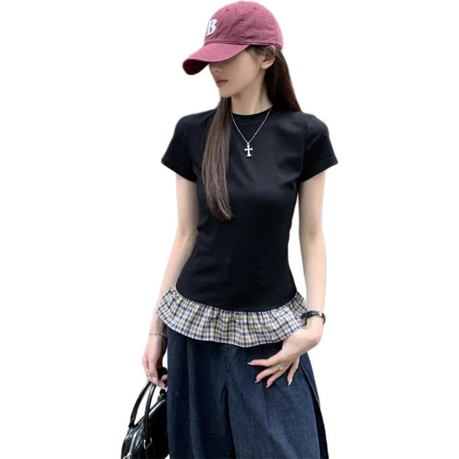 VENICEW T Shirts Women's Black Crew Neck Thin Other