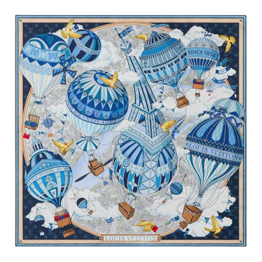 LOUIS VUITTON Silk Scarves Women's Dark Denim Blue