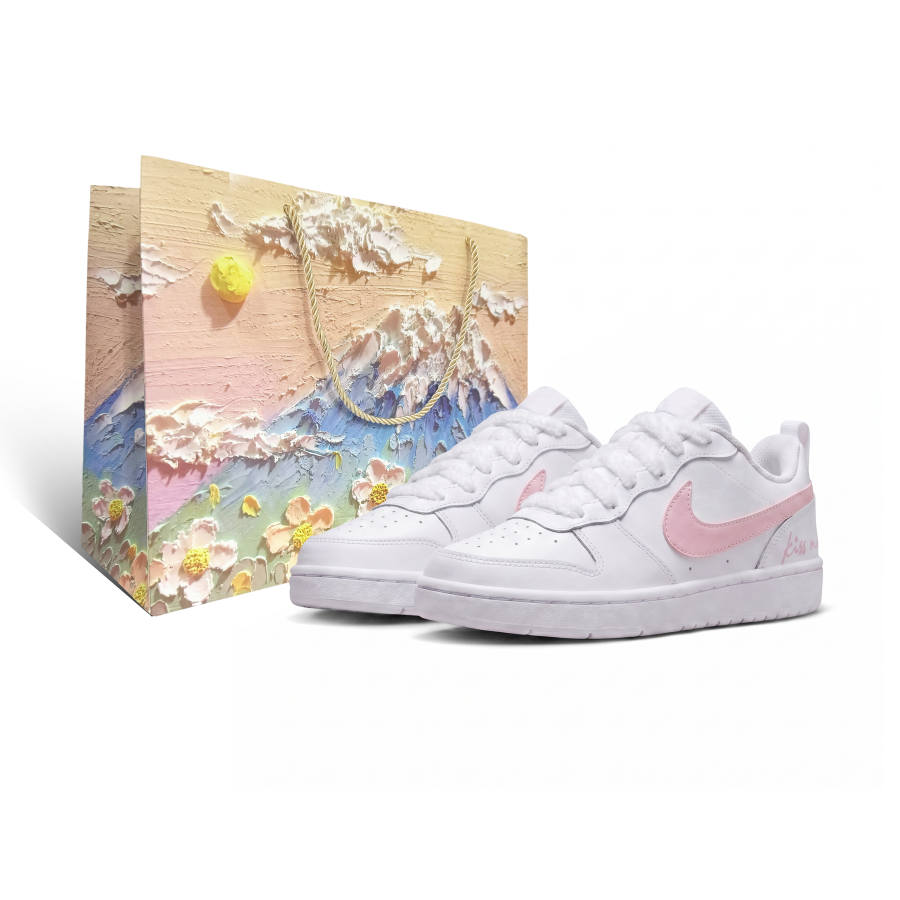 Nike Nike Court Borough Dusty Pink Love Confession Leather Low top Kids' Skateboarding Shoes White Pink Teenagers