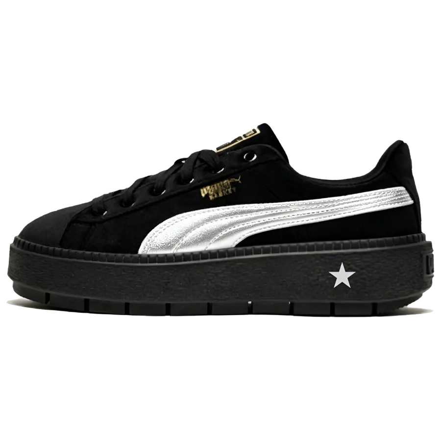 PUMA Platform Trace Black Silver Starlight Fabric Cushioning Abrasion Resistant Low top Skateboard Shoes Women's