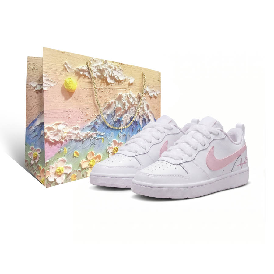 Nike Nike Court Borough Peach Butterfly Low top Kids' Skateboarding Shoes White Pink Teenagers