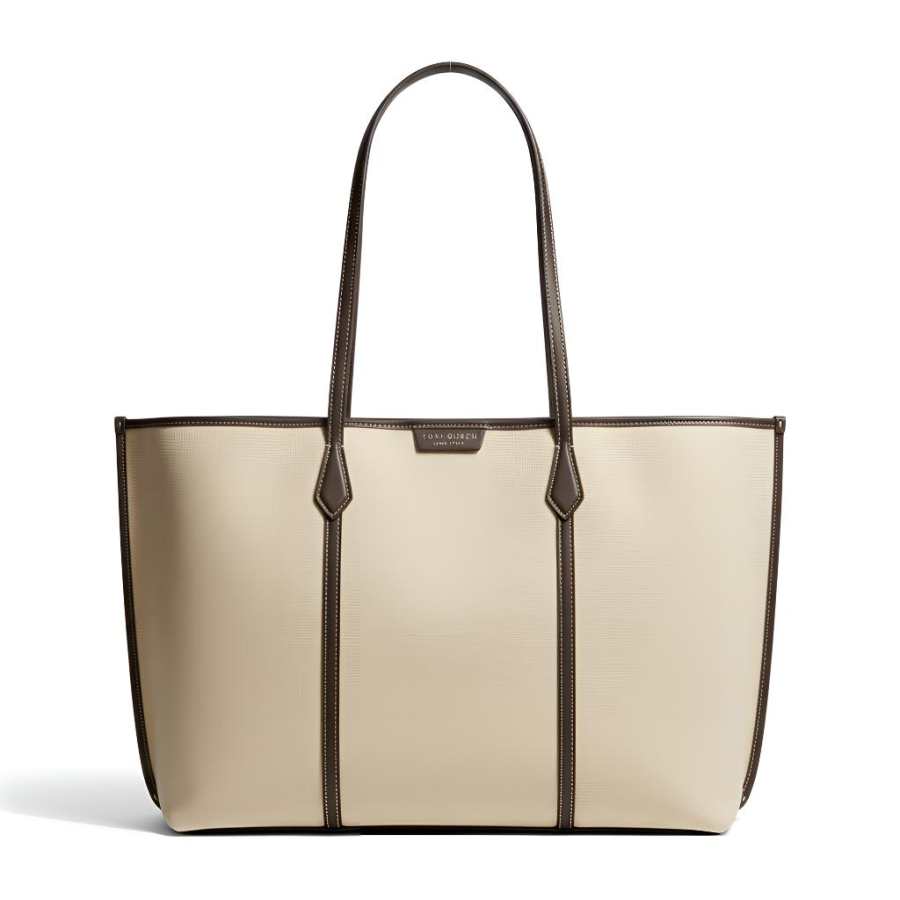 TORY BURCH Perry Cotton Canvas With Polyester Lining Tote Handbag, Shoulder Bag Large Women's Natural