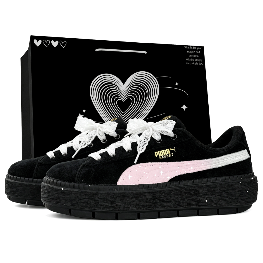 PUMA Platform Trace Cushioning Abrasion Resistant Low top Skateboard Shoes Women's Black Pink