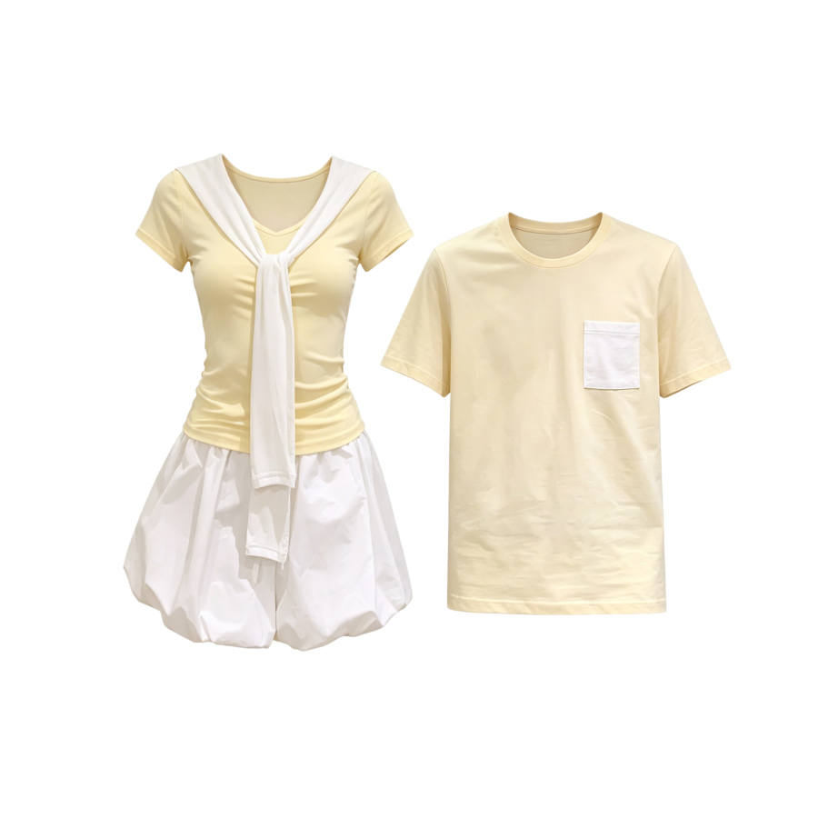 TUSHIFEI Couple Sets Women's Crew Neck Moderate Short Skirt