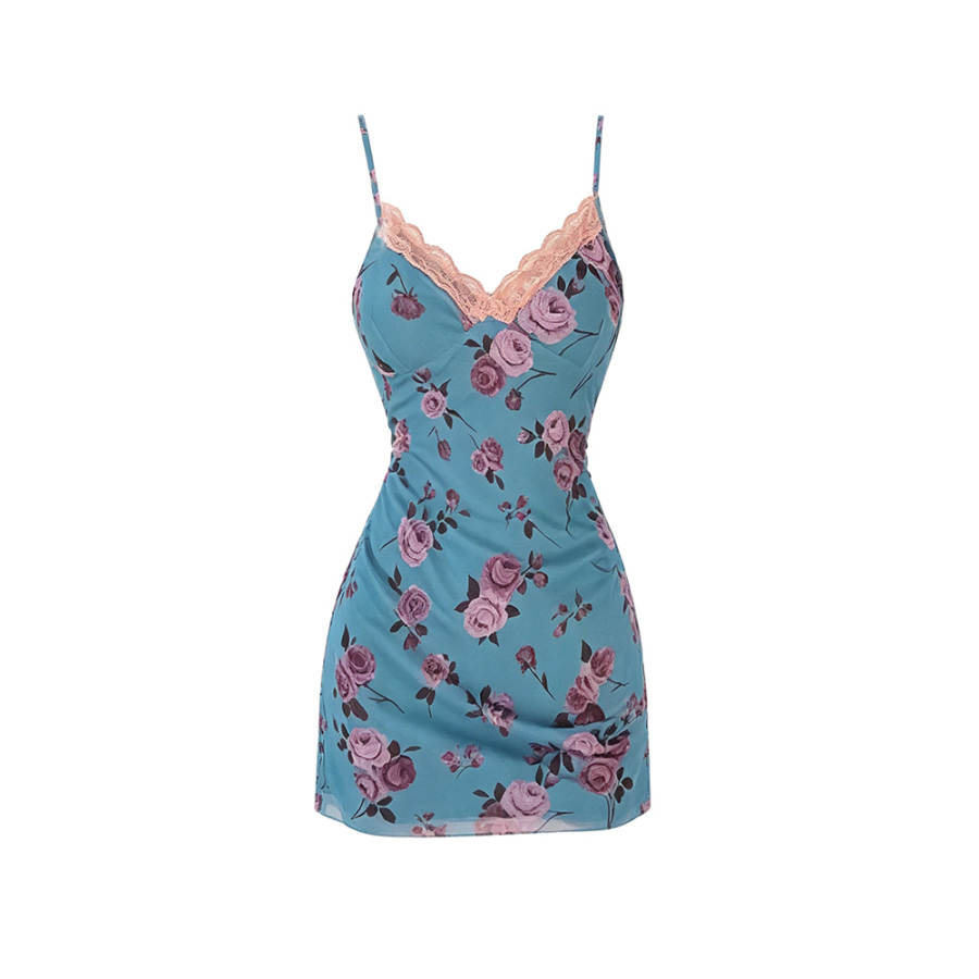TUSHIFEI Slip Dresses Women's Blue Camisole Thin Short Skirt
