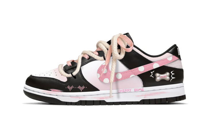 Nike Nike Dunk Cherry Bomb, Polka Dot Bone Cushioning Abrasion Resistant Low top Skateboard Shoes Women's Black Pink