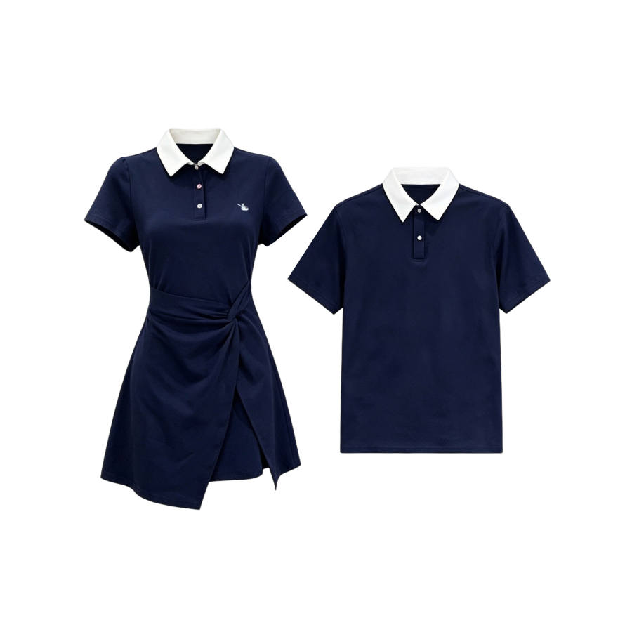 TUSHIFEI Couple Sets Women's Polo Collar Moderate Short Skirt