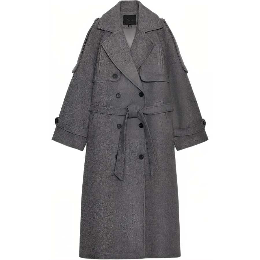 ZARA Coats Women's Zebra Print Gray Lapel Moderate