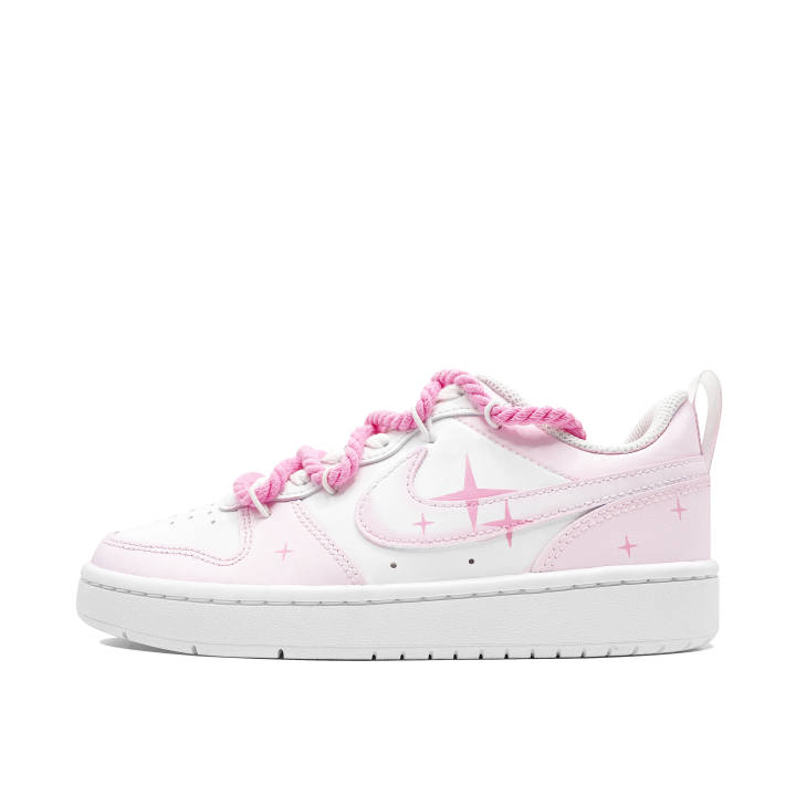 Nike Nike Court Borough Pink Mist Star Leather Slip Resistant Cushioning Abrasion Resistant Breathable Low top