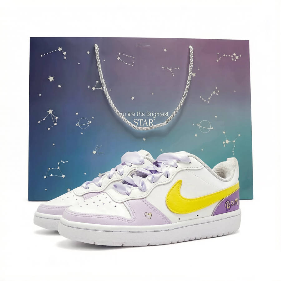 Nike Nike Court Borough Lemon Summer Sweetheart Leather Cushioning Low top Kids' Skateboarding Shoes Purple Teenagers
