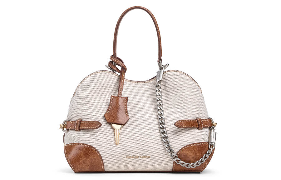 CHARLES&KEITH PU, Textile Mixture Handbag Small Women's Beige & Brown