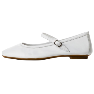 Reqins HONOR CC Leather Flat Mary Jane Shoes Women's White
