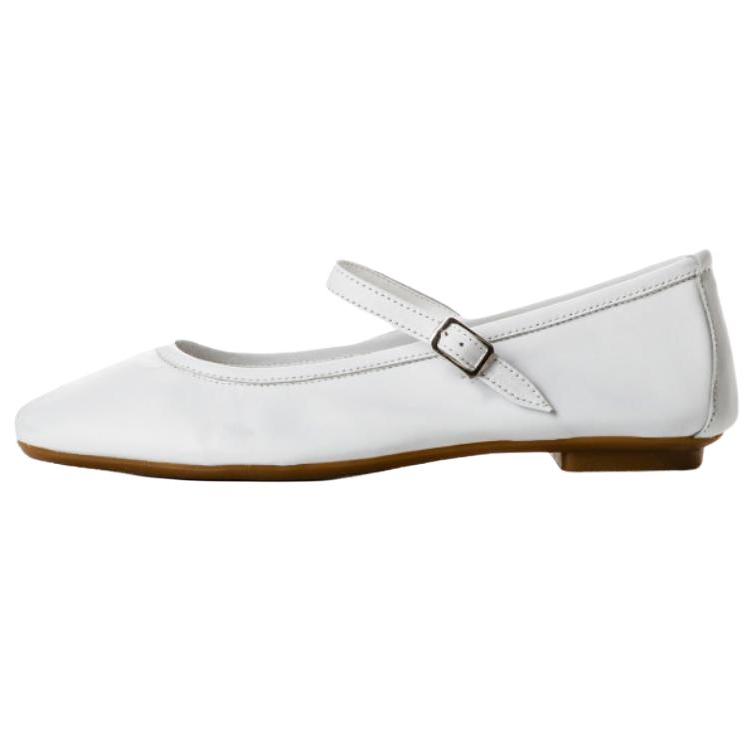 Reqins HONOR CC Leather Flat Mary Jane Shoes Women's White
