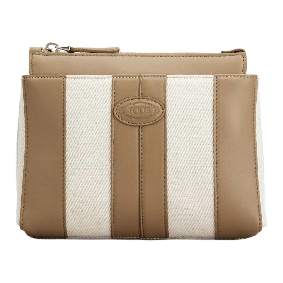 TOD'S DI Cow Leather With Fabric Crossbody Bags Men's Beige & Yellow & Brown