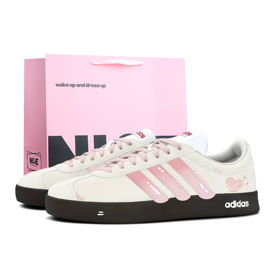 Adidas Adidas VL COURT 2.0 Abrasion Resistant Low top Skateboard Shoes Unisex Peach Mist White