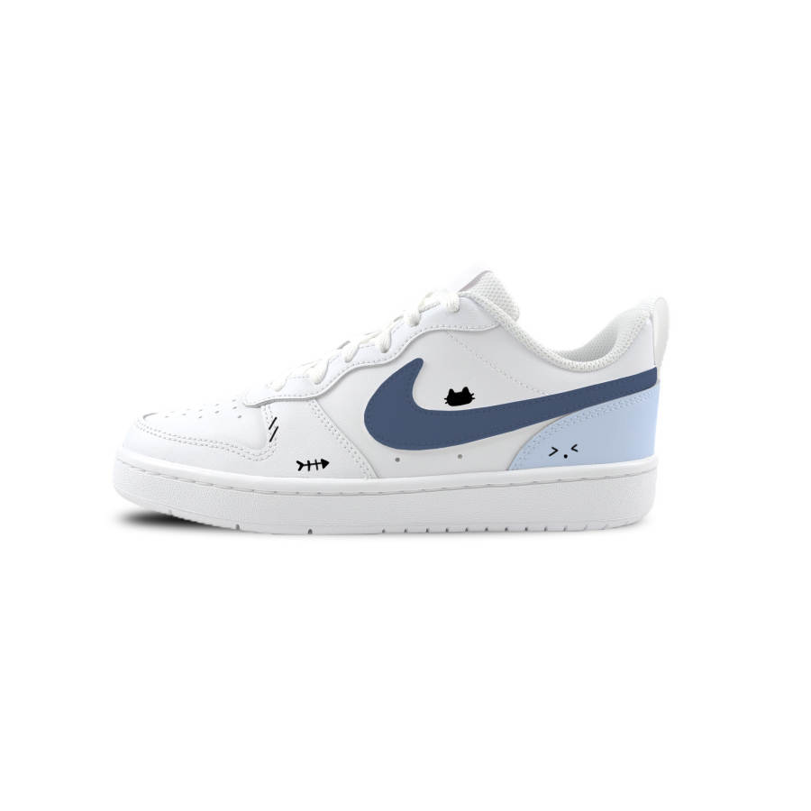 Nike Nike Court Borough White Blue Meow Abrasion Resistant Support Kids' Skateboarding Shoes White Unisex
