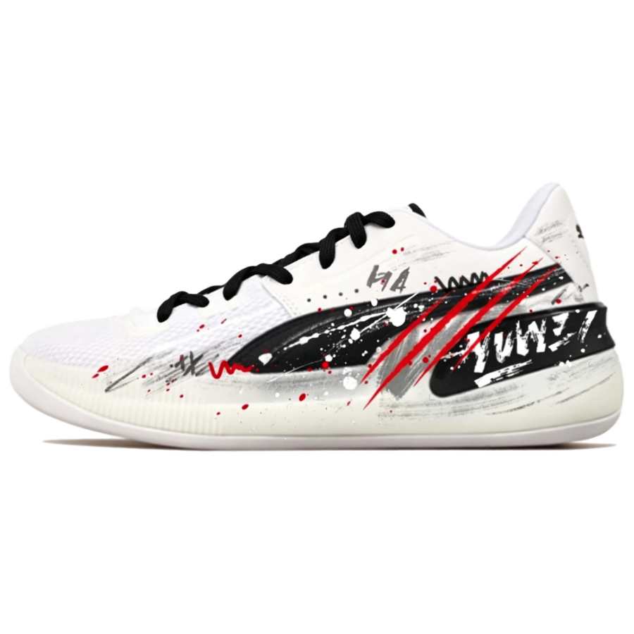 PUMA Clyde Hardwood Team Low top Basketball Shoes Men's White Black