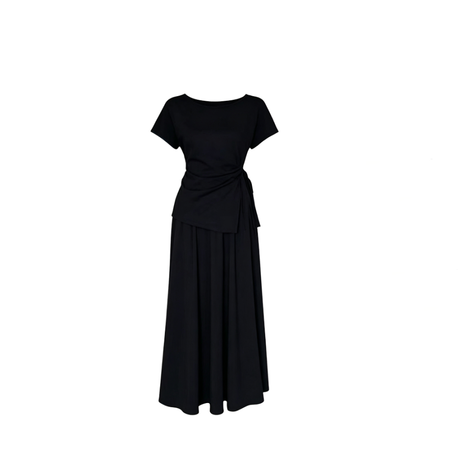 CPAURA Two Piece Skirt Sets Women's Crew Neck Thin Long Skirt