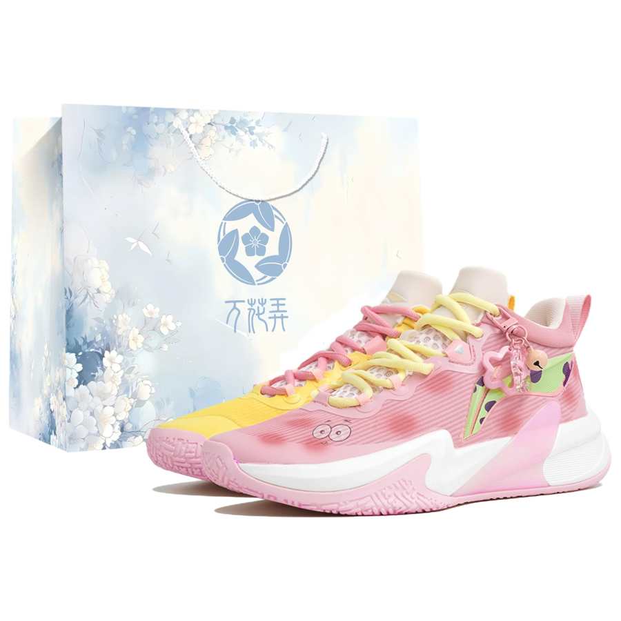 Li-Ning Li Ning Slip Resistant Abrasion Resistant Low top Basketball Shoes Men's Pink Yellow Mismatched