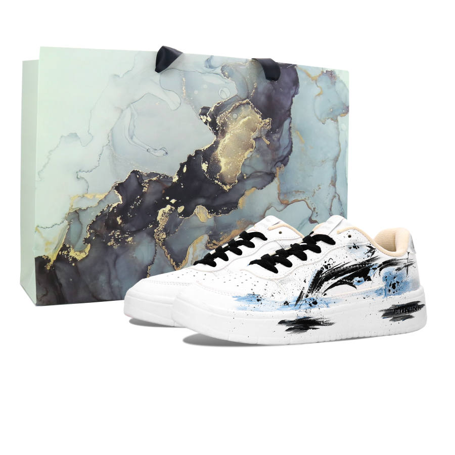 Li-Ning Li Ning Floating Boat Lightweight Abrasion Resistant Low top Skateboard Shoes Men's Ink wash
