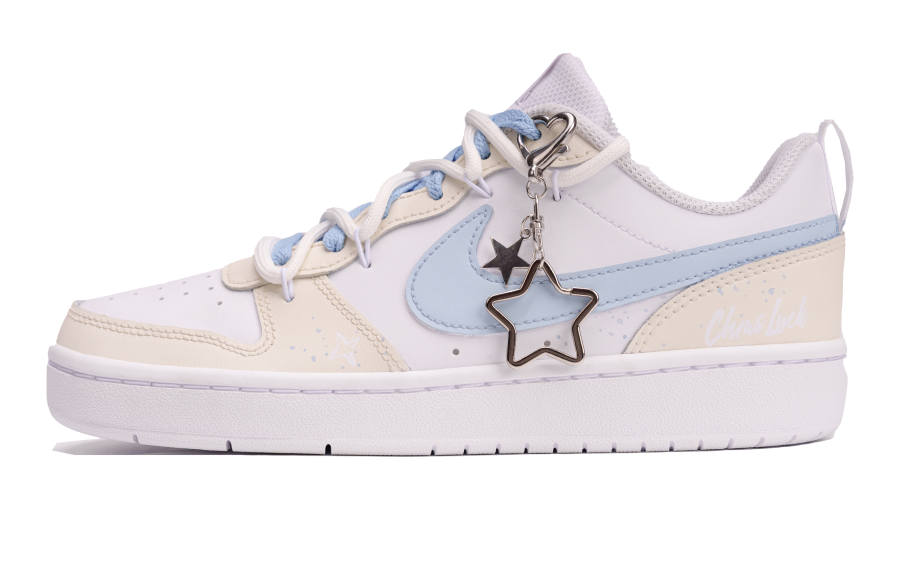 Nike Nike Court Borough Star Island White Abrasion Resistant Breathable Low top Kids' Skateboarding Shoes White Yellow Blue