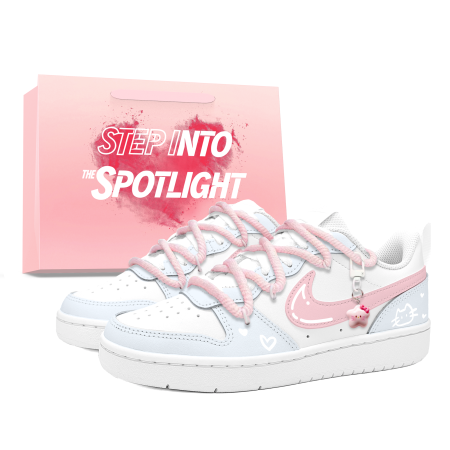 Nike Nike Court Borough Pink Hook Blue Cat Leather Skateboard Shoes Unisex