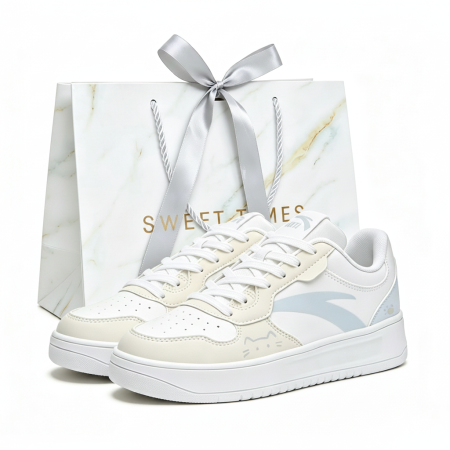 Anta Cat Paw Yellow Blue Women's, Shopping Bag, Niche, Campus Style Couple, White Sneakers
