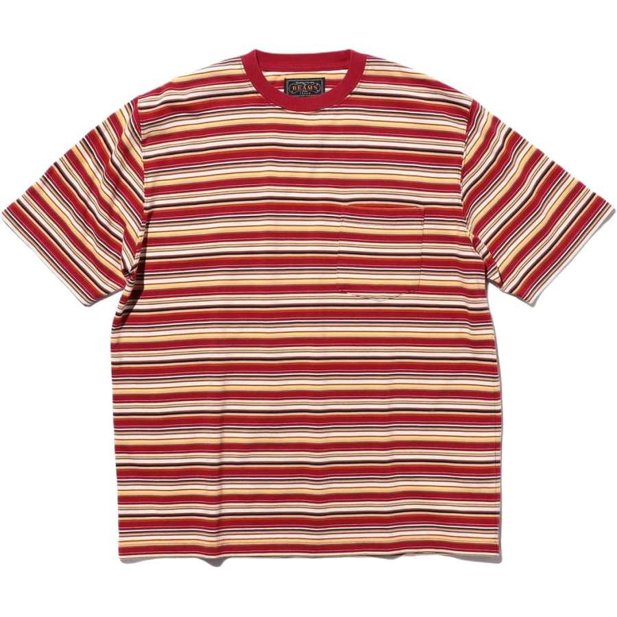 Beams Beams Pocket Tee Multi Stripe T Shirt Unisex